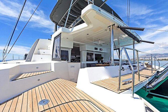 5 Hour Private Day or Sunset Cruise in Large & Majestic Catamaran - An hour under sail on the Aegean