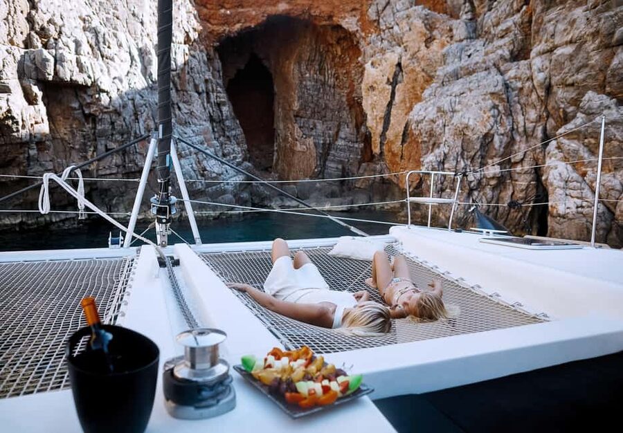 Agios Nikolaos All-inclusive Catamaran Cruise & Water Toys - Comfort on a catamaran with up to 20 people