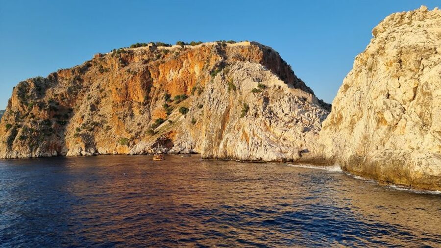 Alanya: Catamaran Boat Trip with Swim Stops and Sunbathing - Cleopatra Beach from the sea