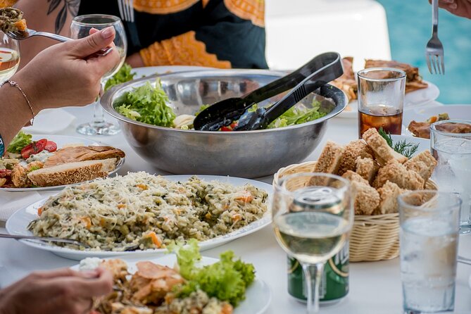 Athens Semi private Morning Catamaran cruise with meal & drinks - Lunch with seafood pasta and Greek-style sides