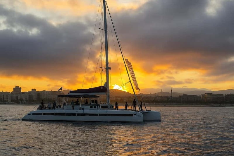 Barcelona: Luxury Catamaran Sunset Cruise - Barcelona from the water, with the skyline in front of you