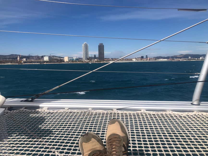 Barcelona: Shared cruise on a catamaran Drink+Local Tapa - Church of La Mercè and Hotel Florida