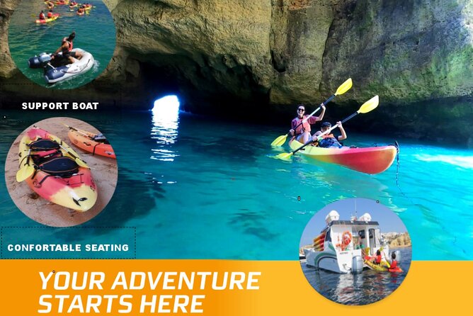 Benagil Kayak Tour On Board a Fantastic Catamaran - Entering Algar de Benagil by kayak