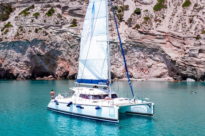 Catamaran Full-Day of Milos and Poliegos With Lunch & BBQ - Kleftiko: white volcanic rock and clear water