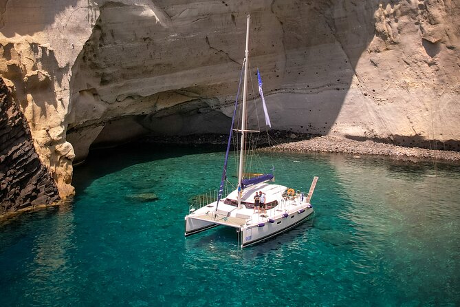 Catamaran Full-Day of Milos and Poliegos With Lunch & BBQ - Gerakas gives you the longest swim