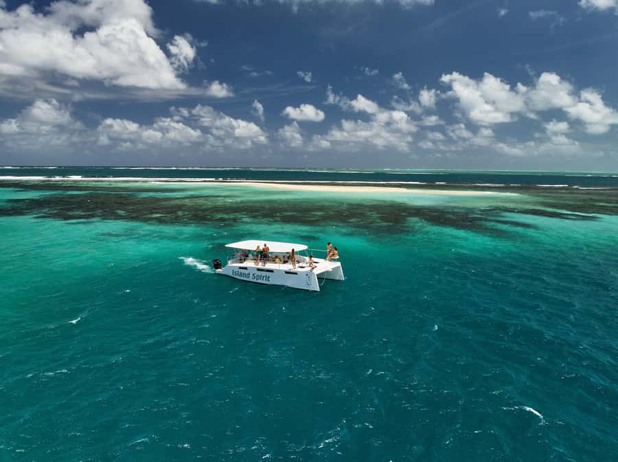 Catamaran Mauritius: South East 5 Islands Catamaran Cruises - Ile aux Aigrettes is viewed from the water