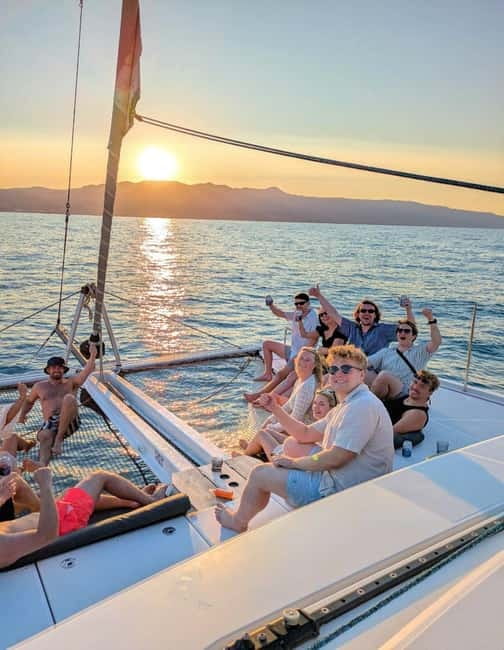 Chania Old Port:Luxury Sunset Catamaran Cruise with Prosecco - Swimming, SUP, snorkeling, and a little fishing
