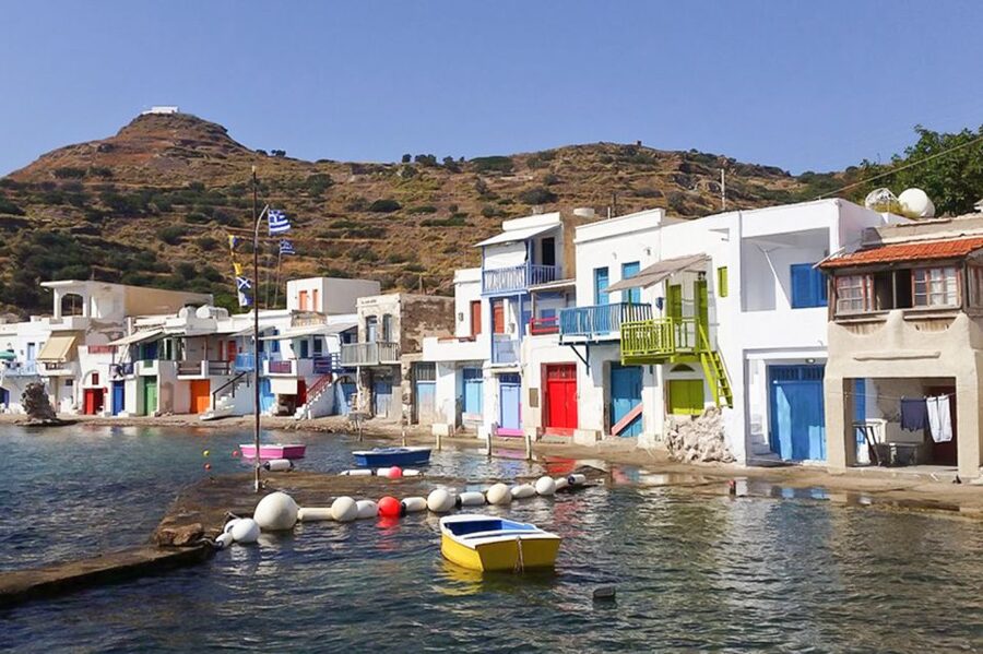 From Adamas: Milos and Poliegos Catamaran Cruise with Lunch - Sykia Cave and Kalogries Beach