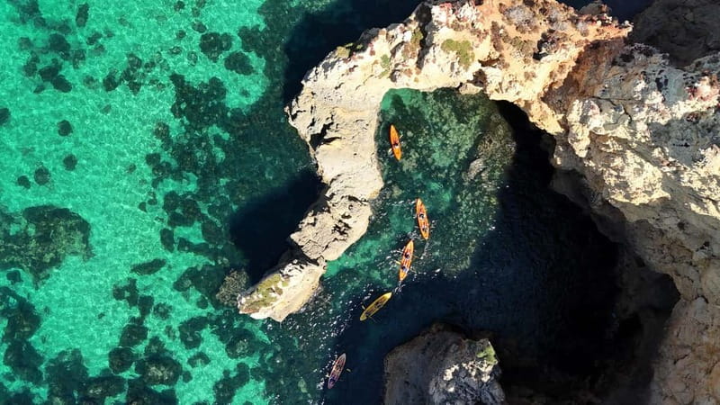 From Lagos: Ponta da Piedade Caves Kayak Tour from Catamaran - The catamaran swim stop and onboard slide