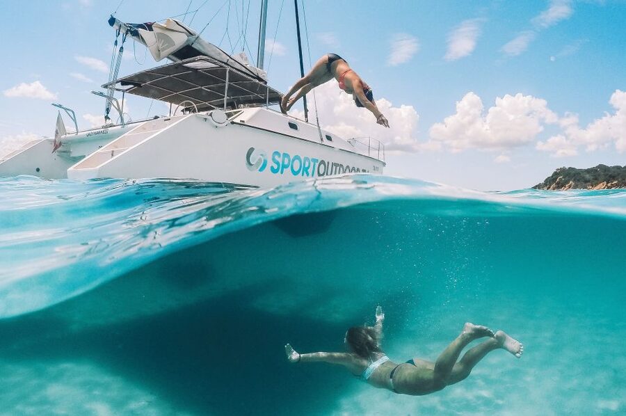 From Palau: La Maddalena Full-Day Archipelago Catamaran Tour - The final swim and the catamaran jump