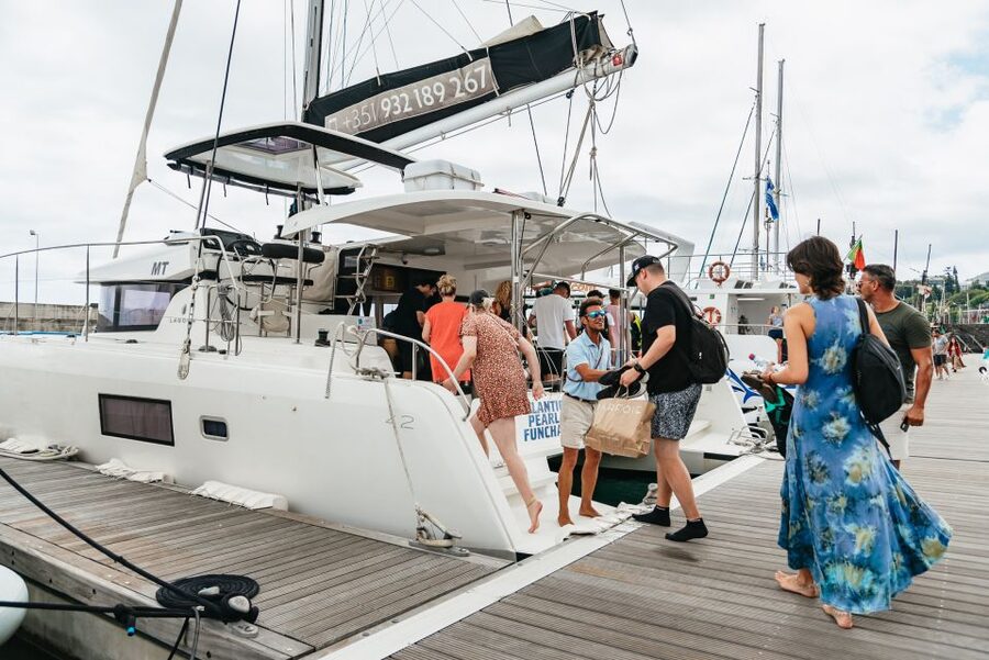 Funchal Bay: Dolphin & Whale Watch Luxury Catamaran Cruise - Leaving New Marina and finding your sea legs