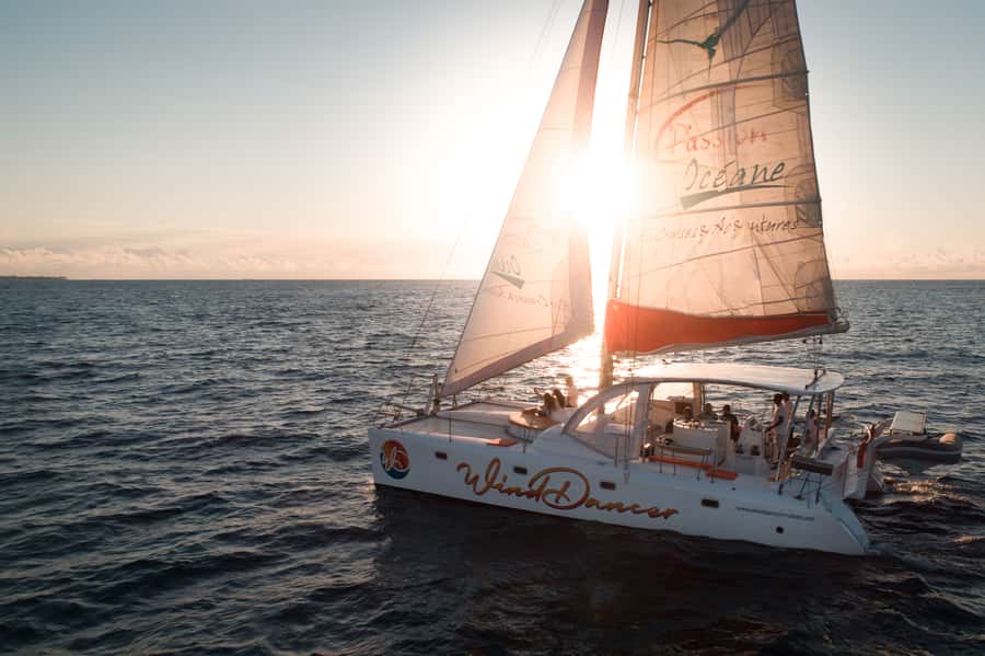 Grand Baie: Cocktail & Sunset Catamaran Cruise - Looking for dolphins near the northern islands