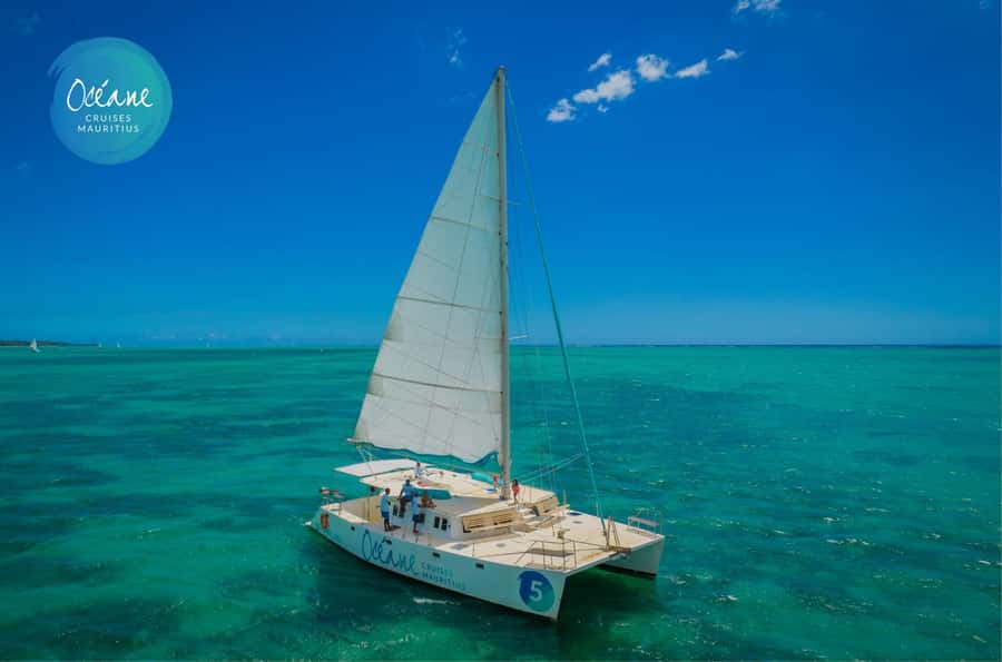 Île aux Cerfs: Private Catamaran Cruise with Gourmet Lunch - Grand River South East Waterfall by boat
