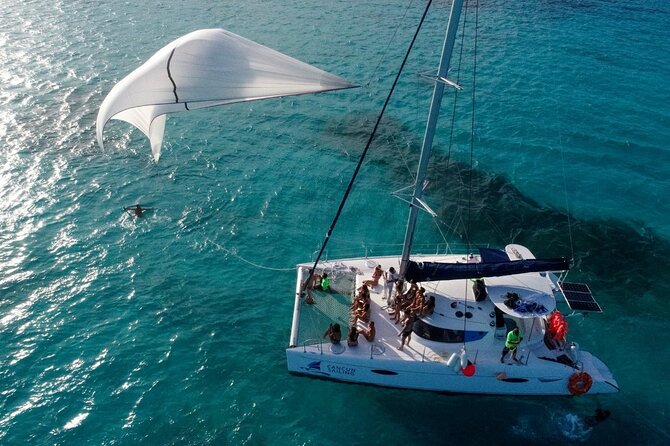Isla Mujeres Tour on Catamaran with Snorkel, Open Bar, Buffet & Beach club - A party catamaran rather than a quiet island transfer