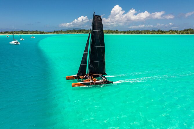 LUXURY Catamaran Bora Bora : Sailing, Snorkeling & Floating Bar - Sailing beneath Mount Otemanu