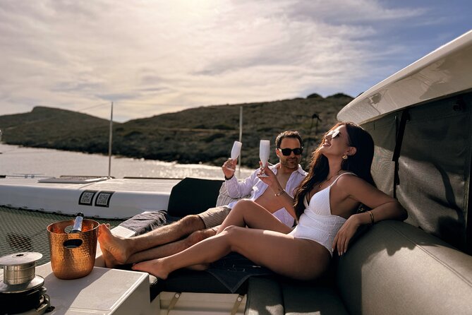 Luxury Catamaran Cruise, Dia Island –Open Bar & Lunch -Top Rated! - Sailing out of Heraklion toward Dia Island