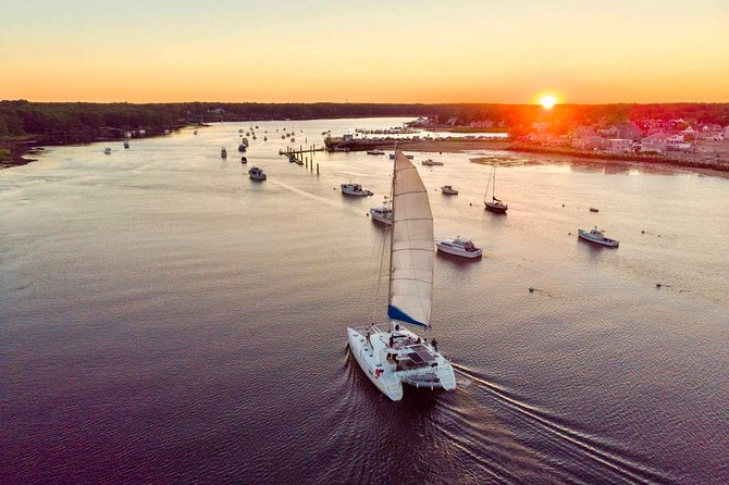 Luxury Catamaran Sailing Charters in Maine - Leaving the Saco River for Wood Island Lighthouse