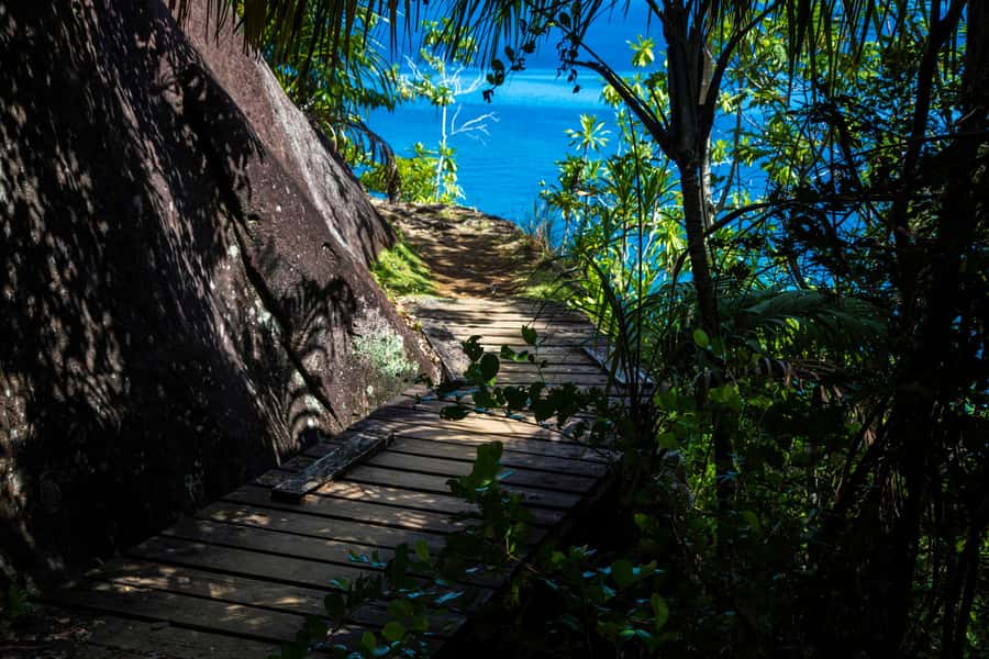 Mahé: Baie Ternay Park Catamaran Cruise with BBQ Lunch - Anse Major, where the coast opens up