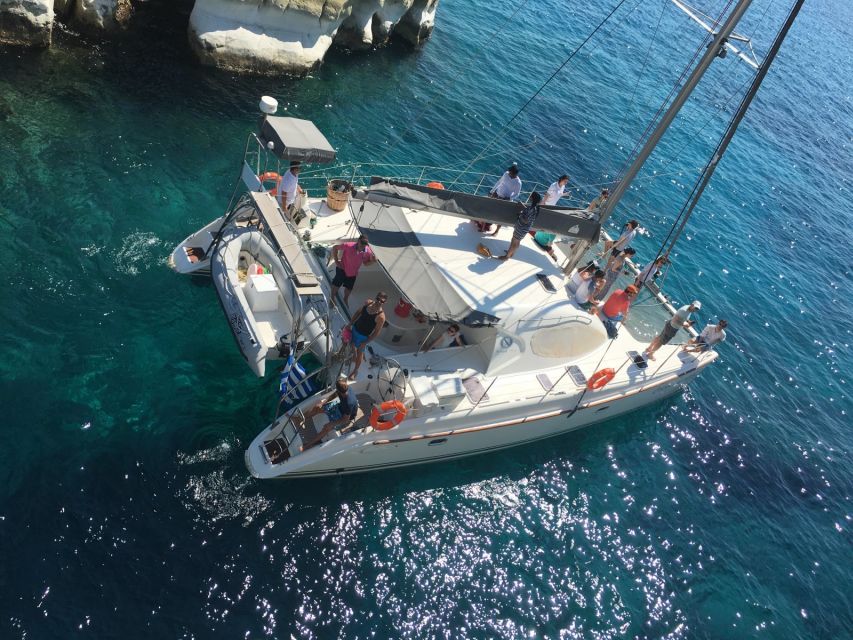 Milos: Full-Day Catamaran Cruise to Poliegos and Kleftiko - Kalogries Bay and the first swim