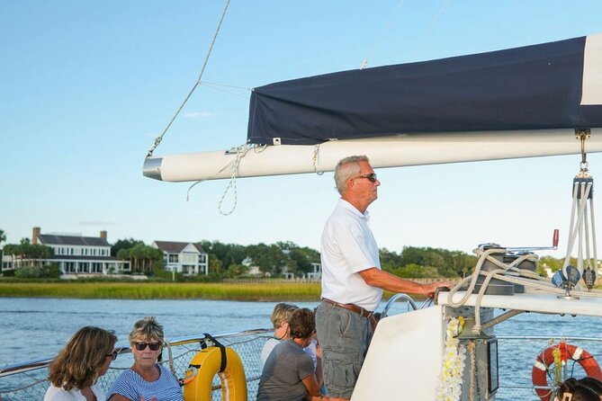 Morning Charleston Harbor Sail Lux Catamaran Shade and Seating - Shade, seats, and open-air viewing