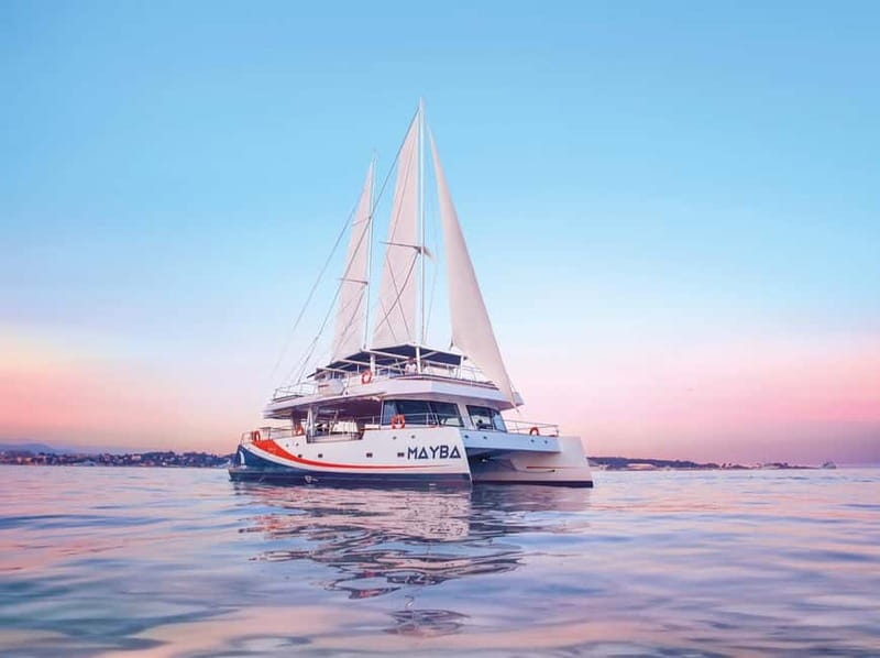 Nice : Sunset at sea on a Maxi Catamaran - Villefranche Bay - Anchoring in Villefranche Bay
