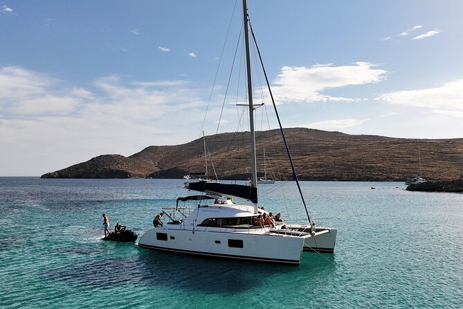 Private Mykonos Catamaran Day Cruise with Meals & Water Toys - Leaving Ornos and settling into the Aegean