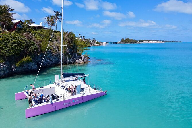 Restless Native Catamaran Sail and Snorkel Tour - Sailing Bermuda from a pink catamaran