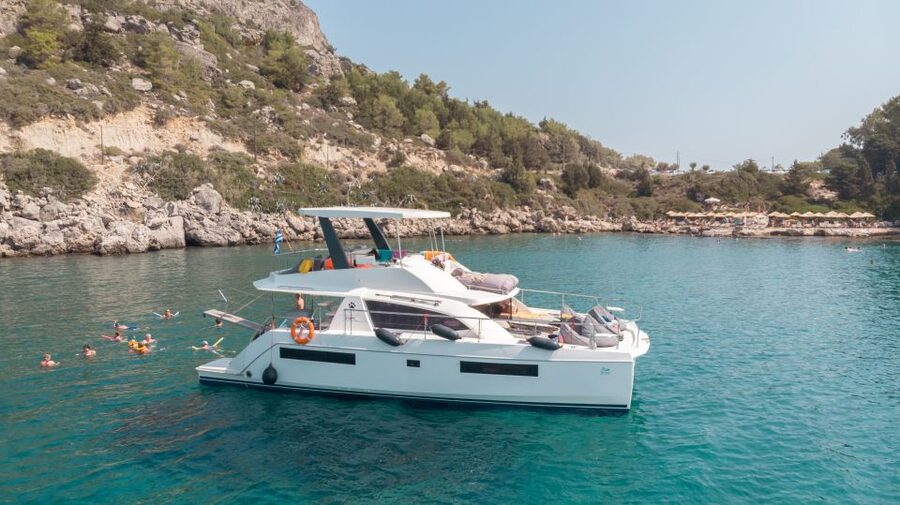 Rhodes: All-Inclusive Catamaran Cruise with Lunch and Drinks - Afandou Caves and the power catamaran choice