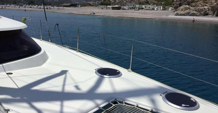 Rhodes: Sailing Catamaran Day Cruise with food and drinks - Kallithea Springs and the final swim