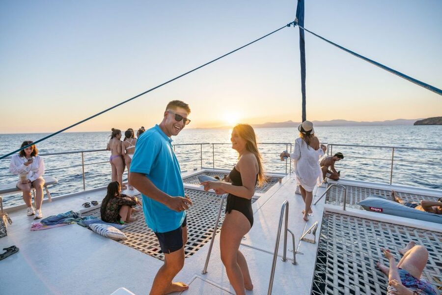 S'Arenal: Sunset Catamaran Cruise with BBQ - BBQ, pasta salad, and a drink onboard