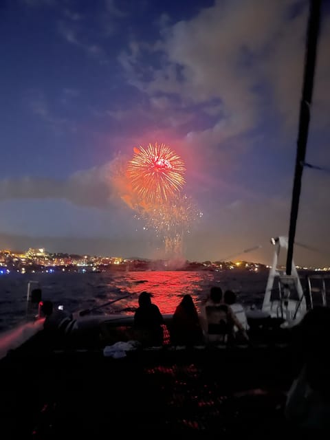 Salou's Fireworks 15th August Sail Catamaran - Watching Salou’s fireworks from offshore