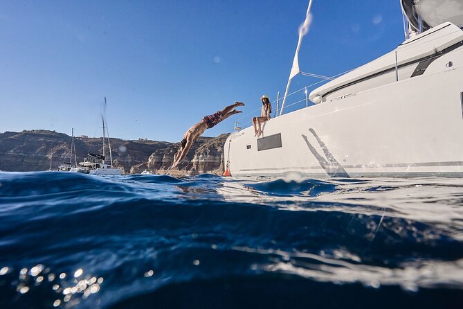 Santorini: Caldera Private Catamaran Cruise with Meal & Drinks - Nea Kameni, the longest stop and the main meal