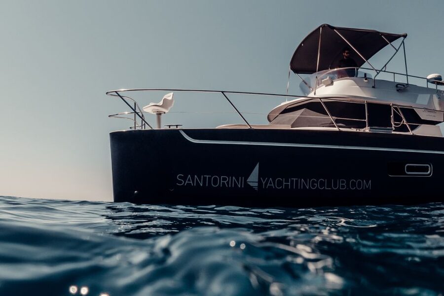 Santorini: Caldera Private Power Catamaran Cruise - White Beach, Red Beach, and the southern coast