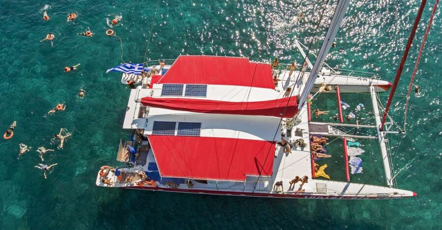 Santorini: Catamaran Cruise, Winery, & Oia Sunset Combo Tour - A barbecue lunch with Santorinian wine
