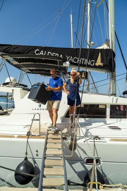 Santorini: Catamaran Cruise with Fresh Meal & Open Bar - Red Beach and White Beach from the water