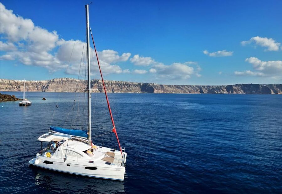 Santorini: Catamaran Cruise with Greek BBQ and Drinks - Key points at a glance