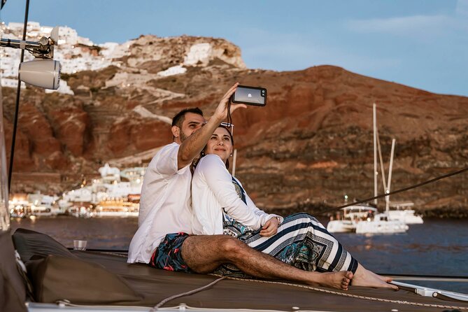 Santorini Catamaran Cruise with Greek Meal, Open-Bar and Sunset - A Greek meal served on board