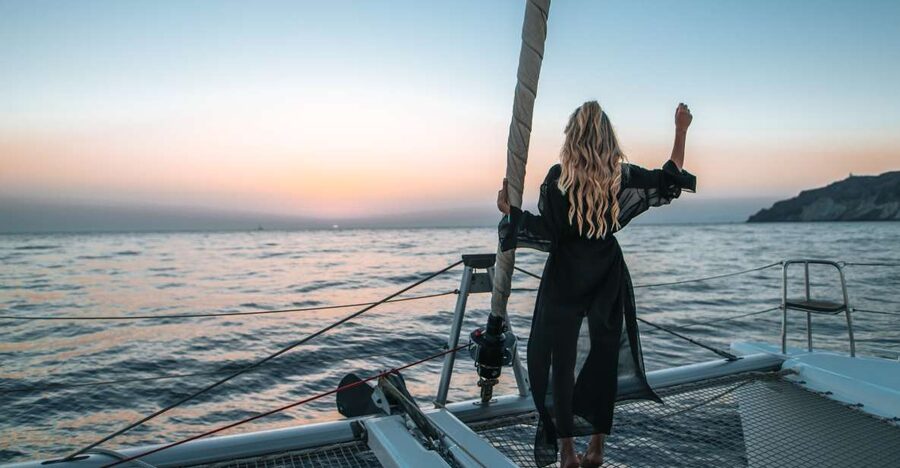 Santorini: Catamaran Cruise with Meal & Open Bar - Swimming near Mesa Pigadia and Black Beach