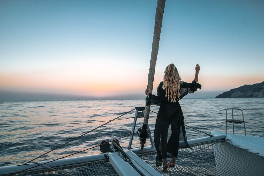 Santorini: Catamaran Cruise with Meal & Open Bar - Vlychada Marina sets the tone
