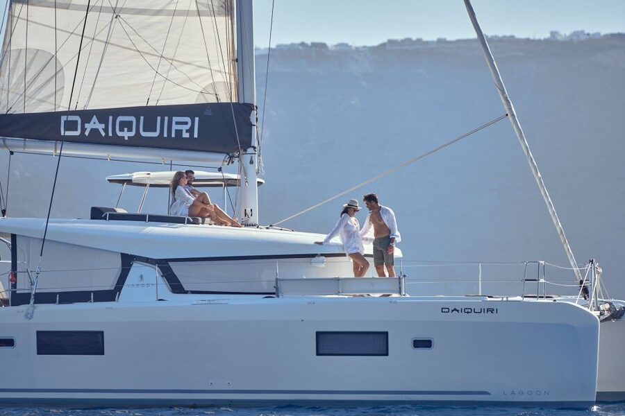 Santorini: Day Luxury Catamaran Cruise with Meal & Drinks - Thirassia Island brings the first swim