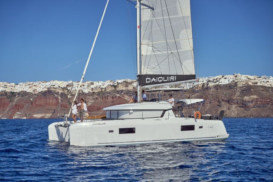 Santorini: Day Luxury Catamaran Cruise with Meal & Drinks - A Greek BBQ with a proper sit-down meal