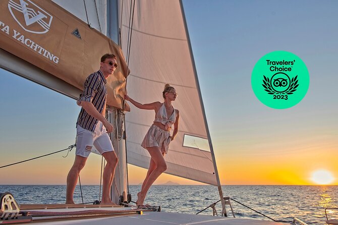 Santorini Gold Catamaran Cruise with BBQ, Drinks and Hotel Pickup - Why a catamaran is a smart way to see Santorini
