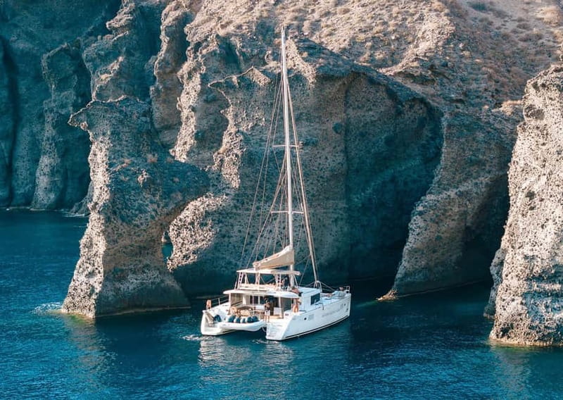 Santorini: Luxury Catamaran Cruise with Lunch, BBQ & Drinks - Mesa Pigadia is the main swimming stop