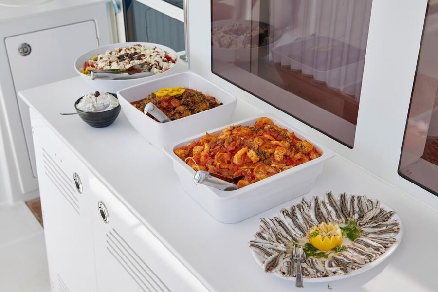 Santorini: Platinum Catamaran Cruise w/ BBQ Meal & Open Bar - The best parts at a glance