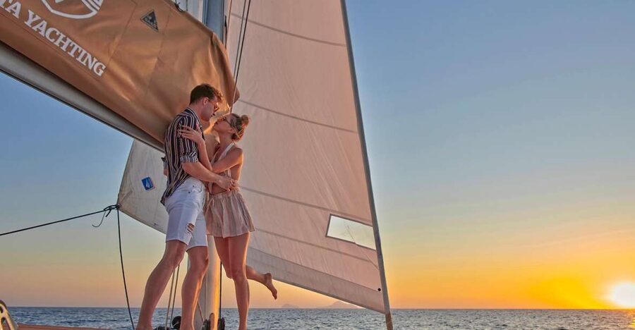 Santorini: Platinum Catamaran Cruise w/ BBQ Meal & Open Bar - Red Beach and White Beach from the water