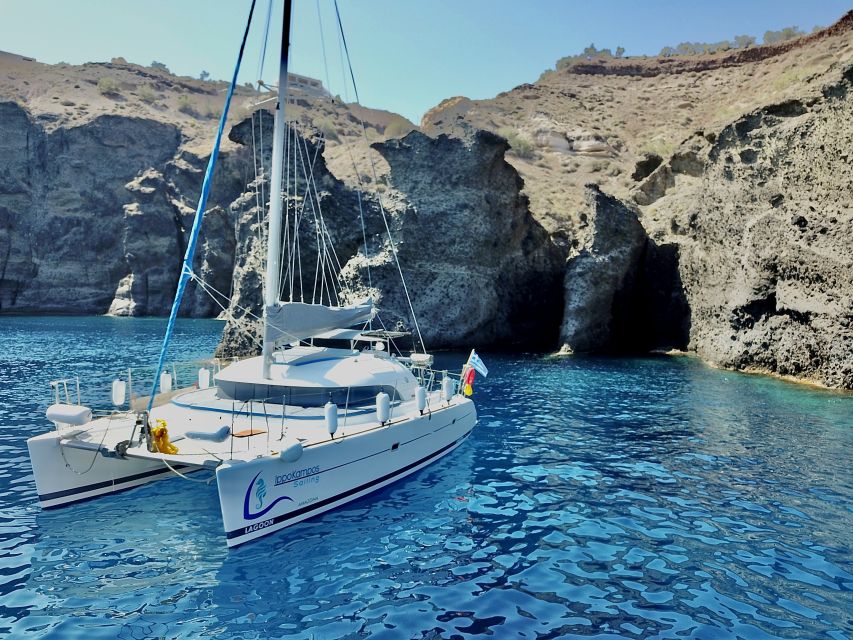 Santorini: Private All-In Catamaran Cruise, with Food|Drinks - Forty minutes beside the Santorini caldera