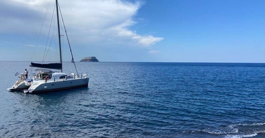 Santorini: Private All-In Catamaran Cruise, with Food|Drinks - Nea Kameni hot springs and the long stop