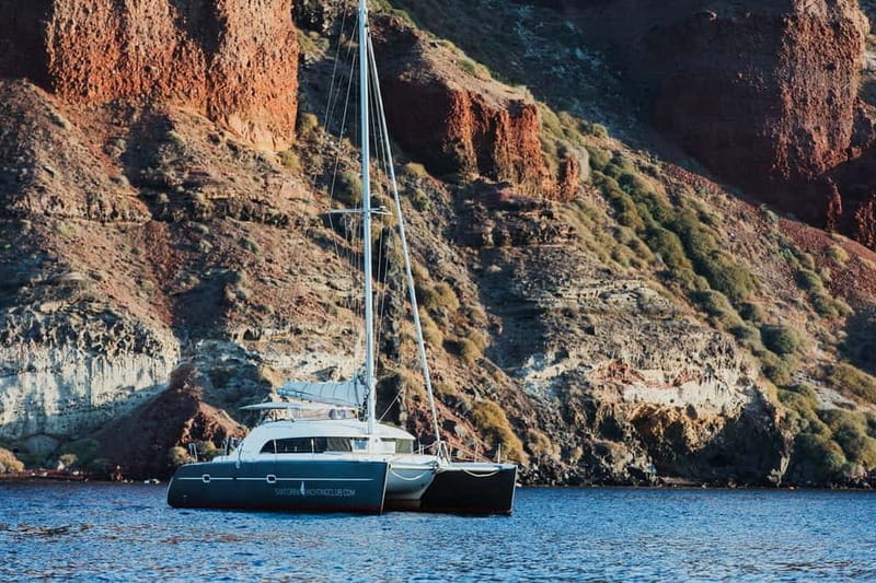 Santorini: Private Catamaran Cruise with BBQ Meal and Drinks - Key points at a glance