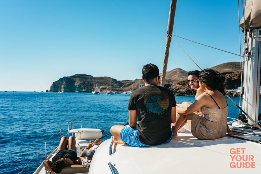 Santorini: Private Catamaran Tour with BBQ Meal and Drinks - Lunch beside the Santorini volcano