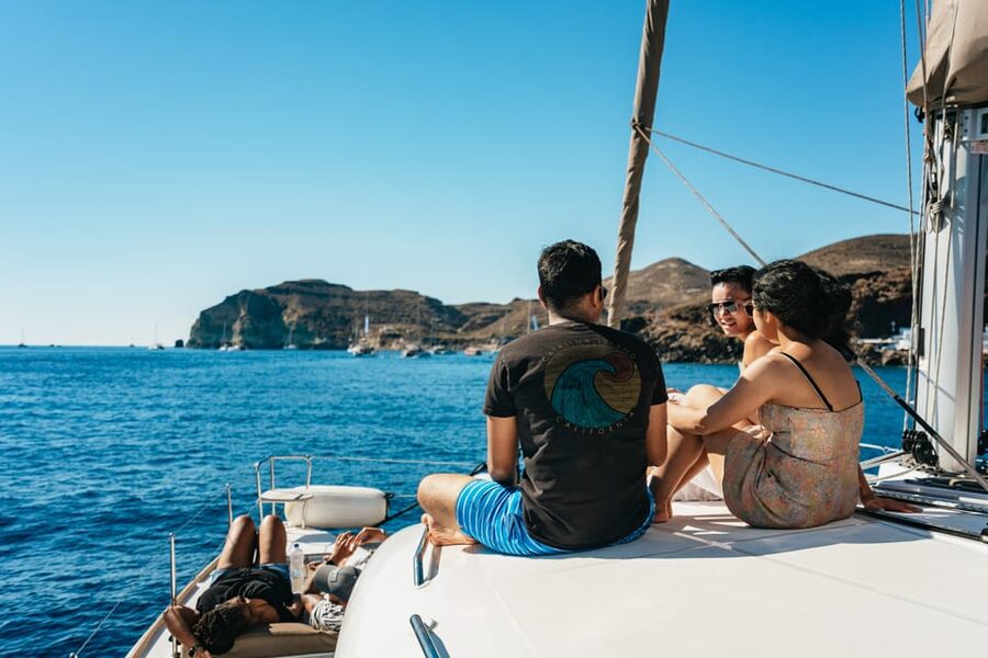 Santorini: Sailing Catamaran Cruise with BBQ and Drinks - Mesa Pigadia, the best place for lunch